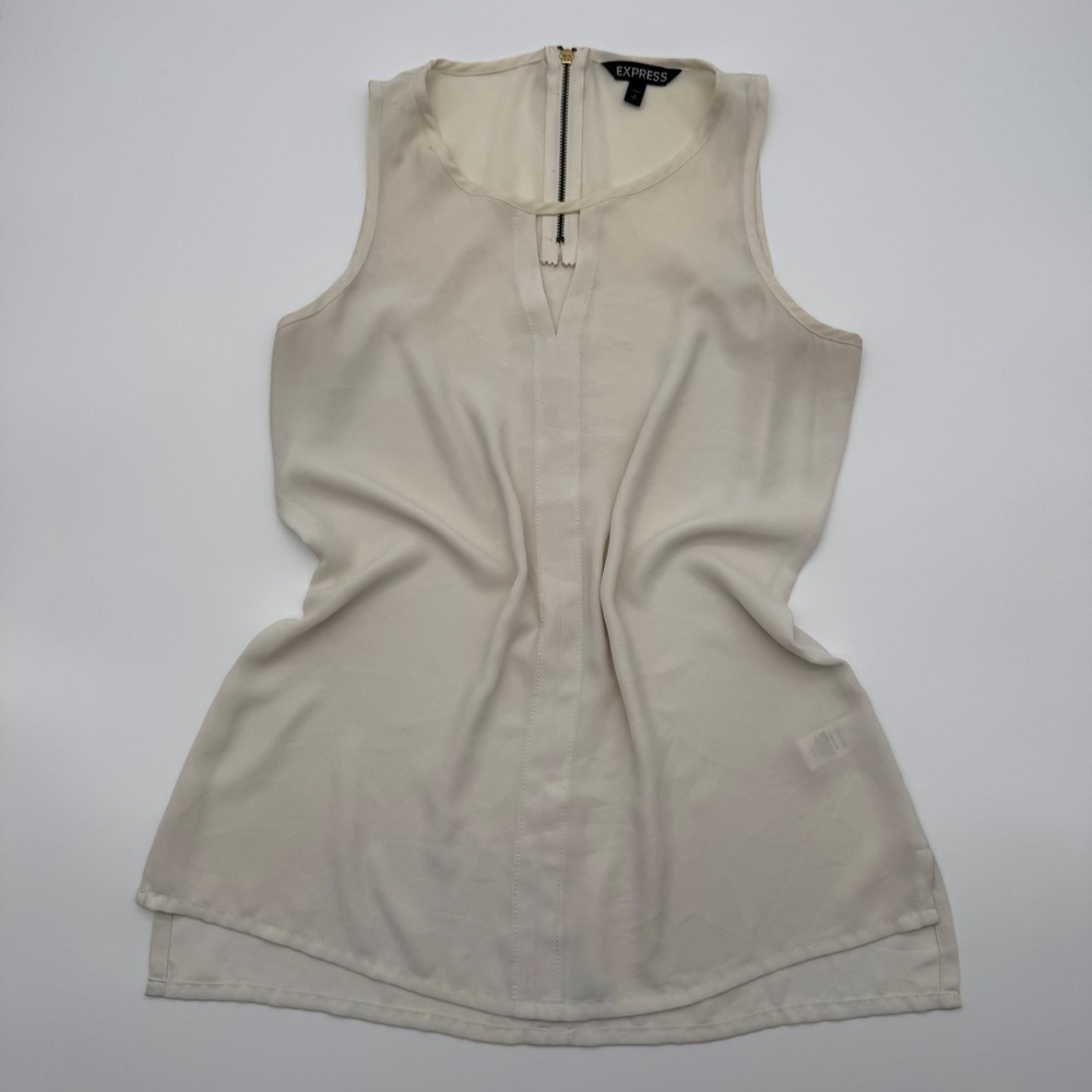 Express Womens Ivory Sleeveless Split Neck Back Zip Blouse Top Size Small